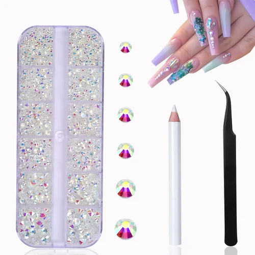 Miniatura 11 de 2400 diamantes de imitación para arte de uñas, gemas de diamantes de imitación rojos con parte trasera plana, cristal redondo, siam, 6 tamaños
