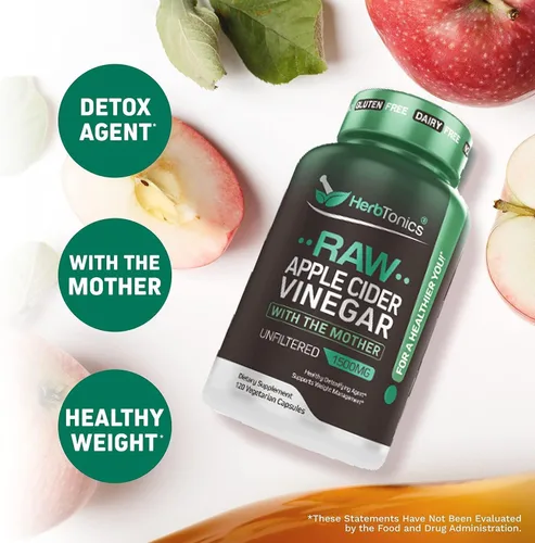 Miniatura 3 de Herbtonics Cápsulas de vinagre de sidra de manzana crudo de 1500 mg con la madre Píldoras ACV sin filtrar para aliviar la hinchazón, la digestión