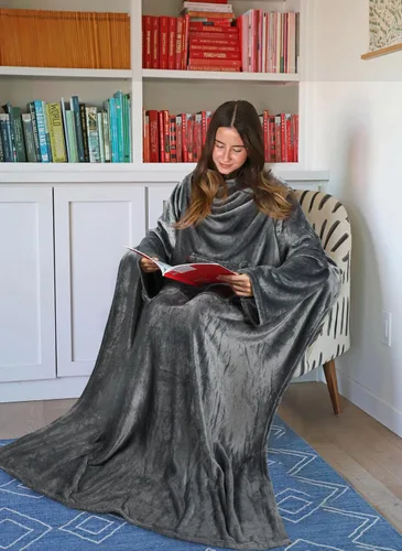 Miniatura 4 de Tirrinia Manta de Forro Polar Vestible con Capucha y Mangas para Adultos Mujeres y Hombres, Súper Suave Cómoda de Felpa Funcional Manta de TV Throw