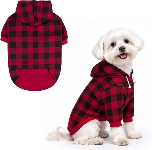 Miniatura 22 de EXPAWLORER Sudadera con capucha para perro a cuadros, estilo británico, suéter cálido para perro con agujero para correa, ropa de pitbull, ropa