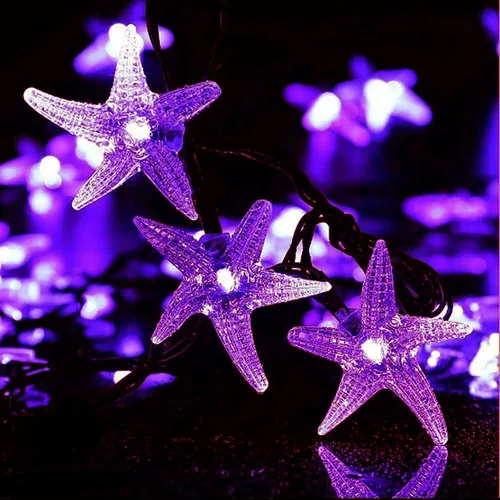 Miniatura 18 de Luces solares de estrella de mar, impermeables, de 15.7 pies, 20 luces LED de noche con estrellas de mar y océano, mar, mundo, luces de noche