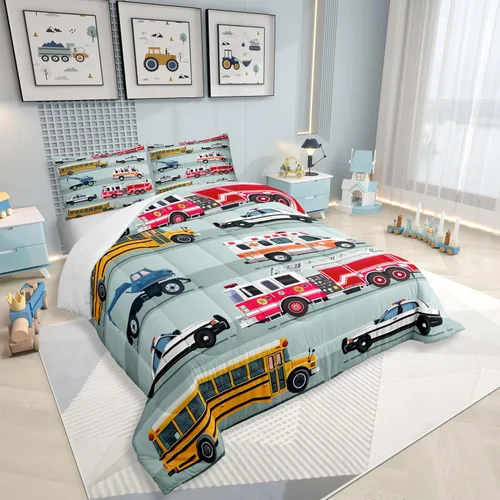 Miniatura 2 de Erosebridal Juego de ropa de cama de tren de dibujos animados para niños y niños, edredón de plumón de vehículos para niños, decoración