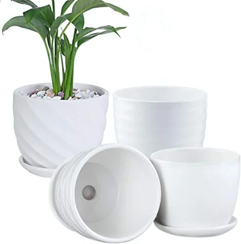 Miniatura 9 de sietpoek Macetas – Macetas cilíndricas de cerámica de 6.7 pulgadas con platillo conectado, macetas para plantas Succuelnt y pequeñas serpientes