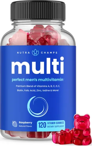 NutraChamps Multivitamínico para hombres mayores de 14 años | Gomitas multivitamínicas para hombre, 120 unidades | Vitaminas A, B, C, D, E, biotina,