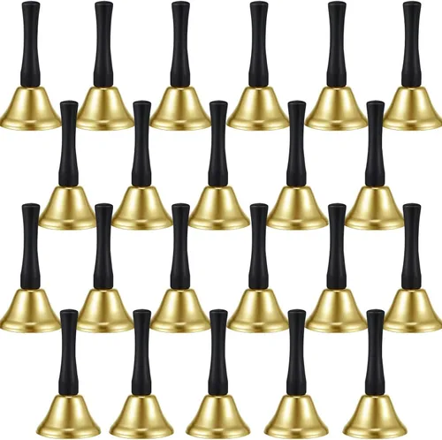 24 campanas de mano de acero plateado, mango de madera negra, campanas de metal diatónico, percusión musical (dorado)