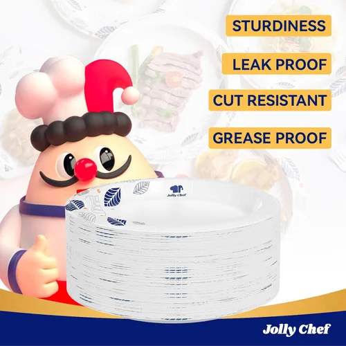Miniatura 6 de JOLLY CHEF 280 platos de papel de 8 pulgadas, a prueba de remojo, a prueba de cortes, platos de papel desechables impresos de hojas resistentes