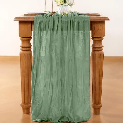 Miniatura 4 de LINXTAR Camino de mesa de gasa verde salvia de 160 pulgadas, 14 pies, gasa de verano, bohemio, camino de mesa para boda, fiesta de té, baby shower