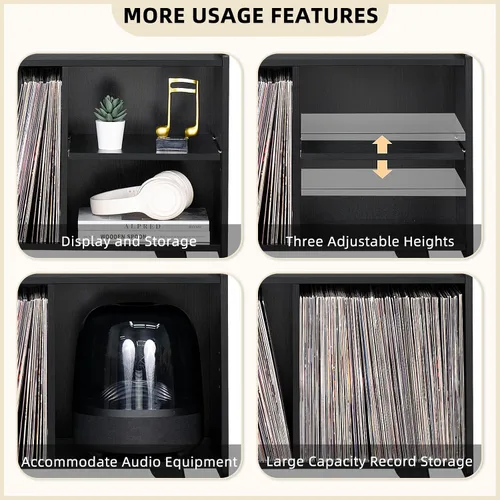 Miniatura 5 de LELELINKY Soporte para tocadiscos, mesa de almacenamiento de discos de vinilo con 4 gabinetes de hasta 120 álbumes, soporte para tocadiscos de Negro