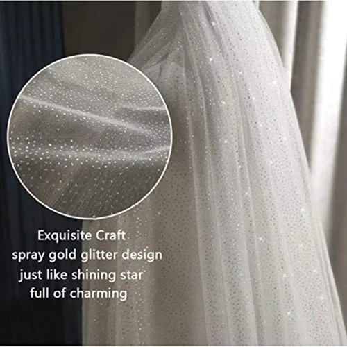 Miniatura 3 de Aukmla Sparkle Catedral velo de novia largo con purpurina velos de novia con peine para mujeres y novias