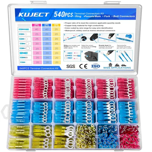 Miniatura 9 de Kuject Kit de 320 conectores de alambre termorretráctil, terminales eléctricos a prueba de agua, conectores de pala aislados para camiones marinos