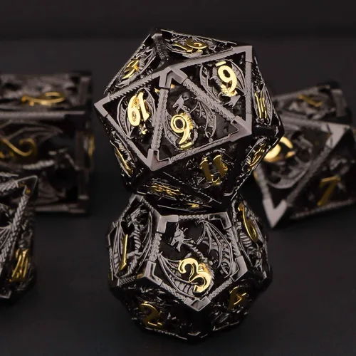 Miniatura 5 de KERWELLSI Juego de dados huecos D&D con caja de regalo, 7 dados de metal poliédrico D y D para juegos de rol, dados de dragón de mazmorra D20 D12