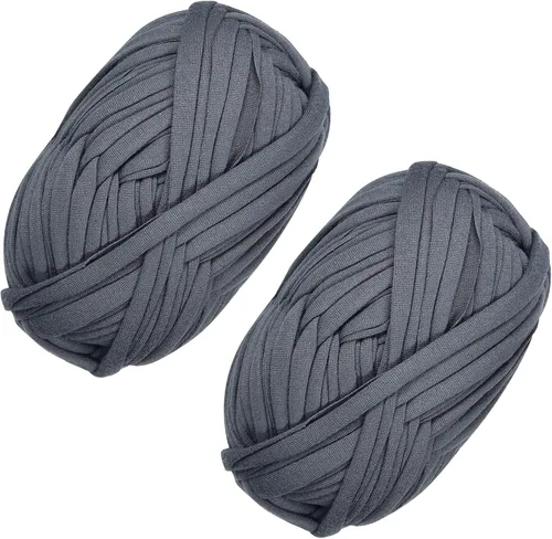 Miniatura 52 de 2 piezas de tela elástica para camisetas, hilo de crochet para tejer DIY, hilo de punto grueso tipo espagueti para proyectos de bolsos, mantas