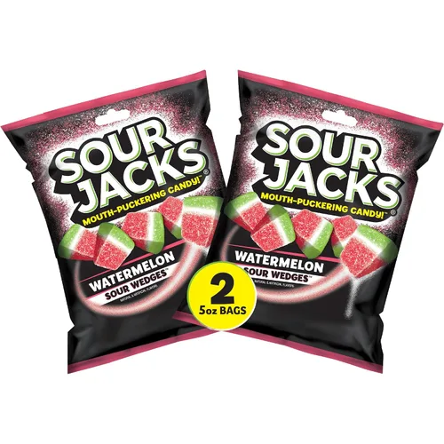 Miniatura 5 de Sour Jacks Paquete variado de golosinas de gomitas de caramelo, original y sandía, sin gluten, bolsas individuales de una sola porción, 5 onzas