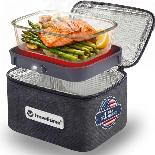 Miniatura 9 de TRAVELISIMO Microondas portátil, calentador de alimentos portátil para uso en el trabajo y el hogar, caja de almuerzo con calefacción 12V/24V/110V