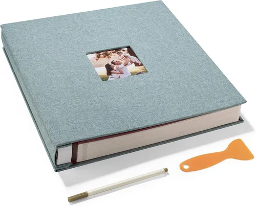 Miniatura 17 de HoneyTolly Álbum de fotos autoadhesivo para fotos de 4 x 6 imágenes, cubierta magnética de lino, 15 hojas/30 páginas en blanco para bodas Beige claro