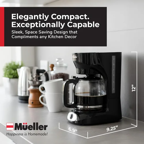 Miniatura 7 de Mueller - Cafetera de goteo de 12 tazas, jarra de borosilicato, apagado automático, filtro reutilizable, antigoteo, función de mantener el calor