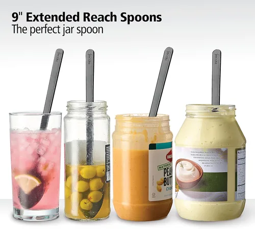 Miniatura 2 de Cucharas largas de plástico – 9 pulgadas – Cuchara de mango largo resistente para agitar, cucharas de café negro – Espresso, cuchara de té helado