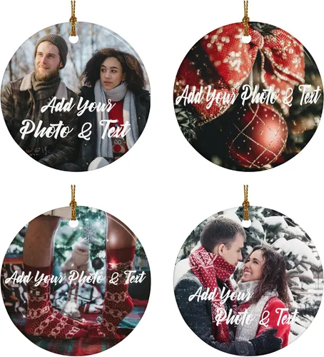 Miniatura 18 de Adornos de Navidad personalizados de doble cara con foto, adorno de Navidad personalizado 2025, adornos de corona de Navidad personalizados