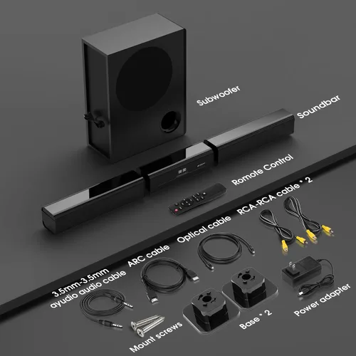 Miniatura 7 de Barra de sonido de 2.1 canales con subwoofer con cable, Dolby Audio Barra de sonido de TV desmontable de 35 pulgadas, Bluetooth, HDMI-ARC, óptico