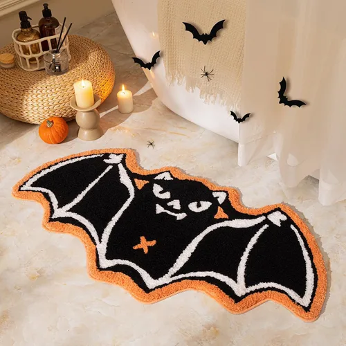 Ashler - Alfombra de baño de murciélago de Halloween, alfombra de baño para decoración de Halloween, alfombras de área góticas, alfombras en forma