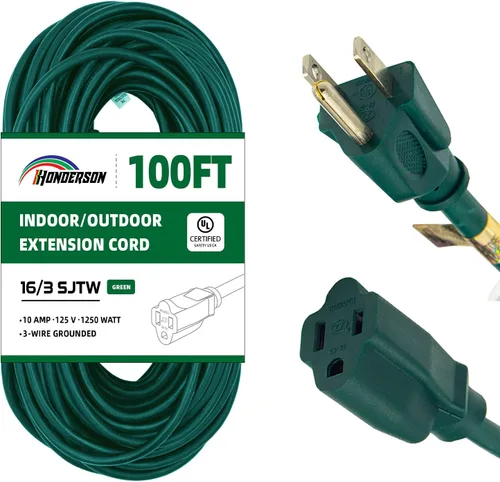 Miniatura 10 de Cable de extensión para exteriores de 10 pies, 16/3 SJTW, cable de extensión verde duradero para luces de Navidad con enchufe de tierra de 3 puntas