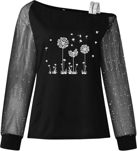 Miniatura 6 de NOKMOPO Tops de otoño para mujer, cuello diagonal de moda, manga larga, cuello de una línea, tops de manga larga para mujer