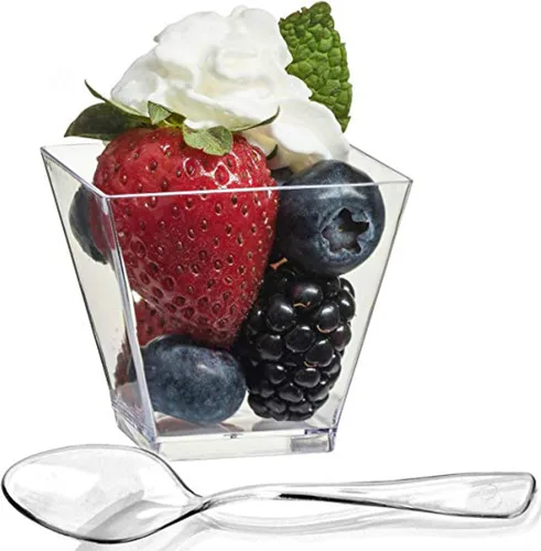 Miniatura 2 de zappy Paquete de 100 vasos de postre de plástico de 5 onzas, mini tazas de postre con cucharas, tazas de aperitivo, vasos de yogur, para fiestas