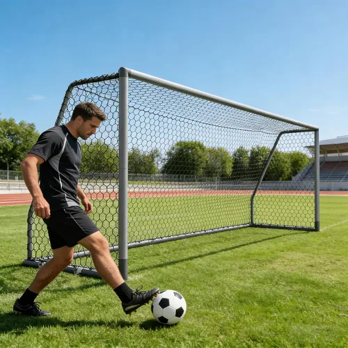 Miniatura 20 de DoCred Porterías de fútbol de 6x4/8x6/10x6.5/12x6/16x7/18x7/21x7/24x8 pies, portería de fútbol plegable de acero de tamaño completo para patio