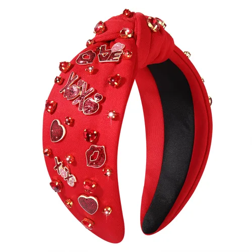 Miniatura 12 de Diademas de corazón para el día de San Valentín para mujer, accesorios para el día de San Valentín, diadema anudada con corazones con cuentas