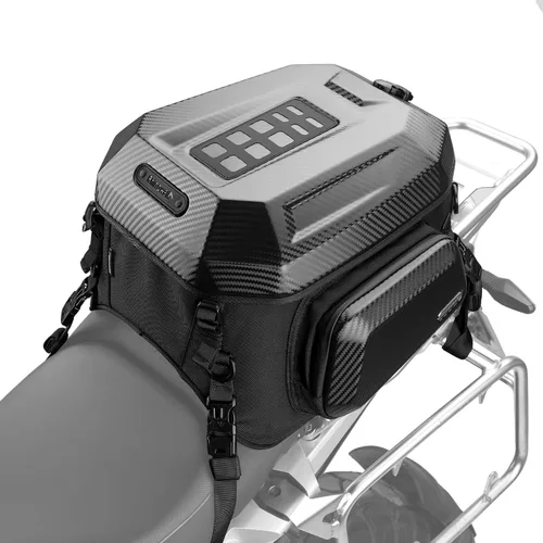 Miniatura 11 de Rhinowalk Bolsa trasera para motocicleta, bolsa de asiento trasero rígida impermeable, 12-18L expandible mochila de equipaje de motocicleta