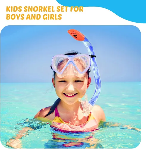 Miniatura 7 de Juego de esnórquel para niños, máscara de buceo antivaho para niños, gafas de natación, equipo de esnórquel con parte superior seca, paquetes