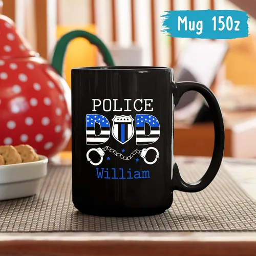 Miniatura 5 de Taza de café personalizada con nombre de policía para papá, regalos personalizados para papá, 11 onzas, 15 onzas Taza negra de papá policía