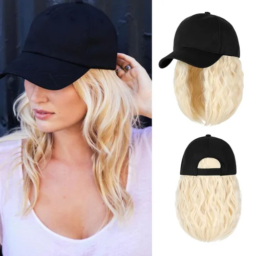 Miniatura 11 de Peluca de gorra de béisbol para mujer, gorra de béisbol con extensiones de cabello, gorra ajustable adjunta de 15 pulgadas, peluca sintética corta