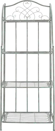 SAFAVIEH Colección Outdoor Amaris - Estante de panadería de 4 niveles, estilo victoriano, de hierro forjado envejecido, color verde oscuro