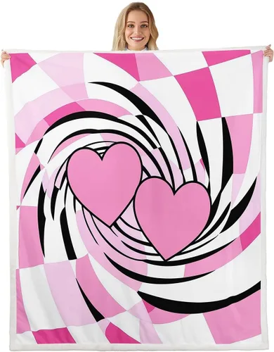 Couple Love Throw Blanket,Cartoon Pink Hearts Bed Plush Blanket for Living Room Decor,Vomantic Valentine Pink Couch Bed Sofa Soft Cozy Kids Adults