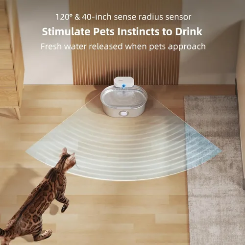 Miniatura 3 de uahpet Fuente de agua inalámbrica para gatos de acero inoxidable Pro, bomba externa a batería, dispensador de beber para perros con ventana de nivel