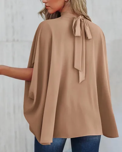 Miniatura 146 de BTFBM Blusas de verano para mujer, cuello alto falso, manga murciélago, holgadas, dobladillo alto y bajo, blusas informales de gran