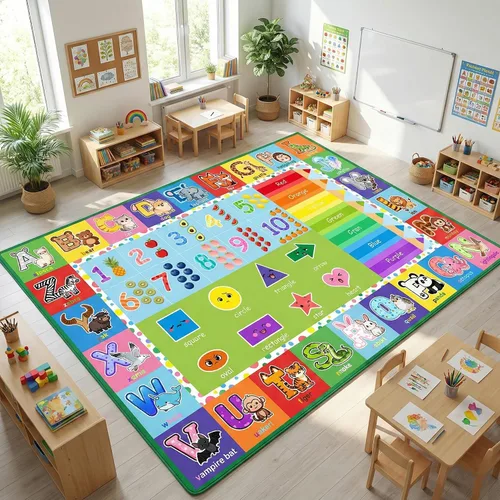 Miniatura 9 de ABC - Alfombra del alfabeto para dormitorio de niños, 2.5 x 4 pies, tapete de juego educativo con números y animales para guardería infantil