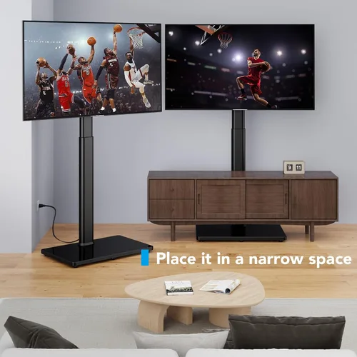 Miniatura 7 de AX WABER - Soporte de piso para TV con toma de corriente, soporte universal para TV de 27 a 65 pulgadas hasta 88 libras, giro de 70 grados, 9