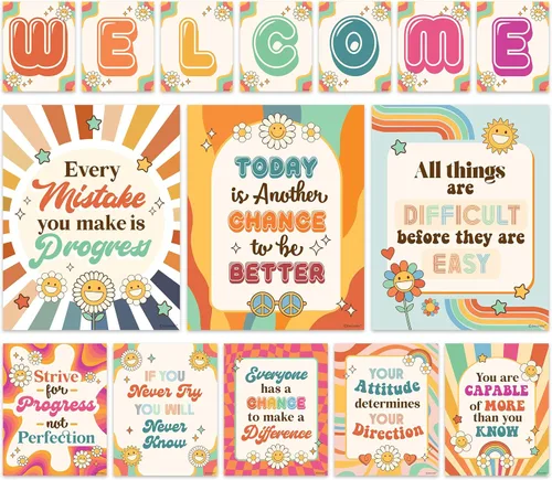 Decorably 15 pósteres geniales de bienvenida para aula, inspirador, decoración laminada mate, para escuela, pasillos, tablones de anuncios