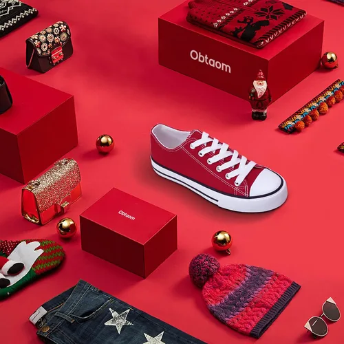 Miniatura 5 de Obtaom - Tenis de lona modernos con diseño de caña baja y de calce fácil para mujeres
