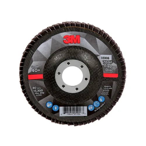 Miniatura 27 de 3M Disco de Solapa 769F, Tipo 27, 80+, 4-1/2 in x 7/8 in, Abrasivo de Alto Rendimiento, Disco de Rectificado y Acabado de Grano Cerámico
