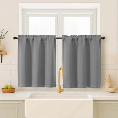 Miniatura 123 de OVZME Cortinas opacas turquesa para tratamiento de ventanas pequeñas, cortinas cortas con bloqueo de luz para ventana de cocina sobre el fregadero