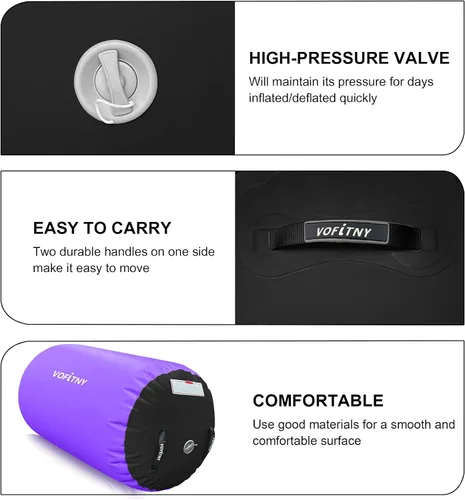 Miniatura 7 de VOFiTNY - Esterilla inflable de gimnasia con pista de caídas y barril de aire octogonal con bomba para uso doméstico/gimnasio Negro/Púrpura+Rodillo