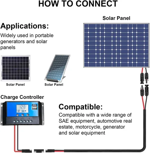 Miniatura 6 de iGreely Cable conector de panel solar de 2 pies, adaptador SAE de 10 AWG a macho y hembra, cable de extensión fotovoltaica para panel solar