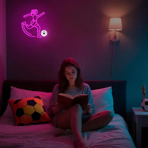Miniatura 4 de Letrero de neón de fútbol de OkiyiD para niñas - Decoración de pared deportiva regulable con alimentación USB, regalos únicos para mujeres y niñas