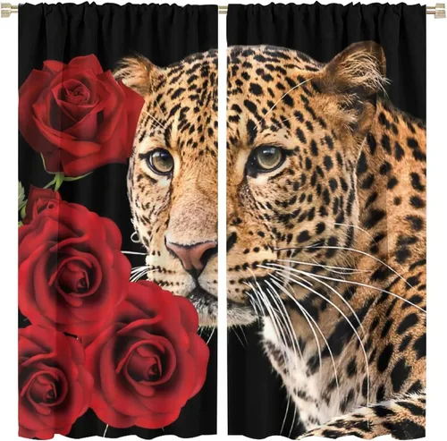 Miniatura 11 de Cortinas opacas con diseño floral de rosas para cocina, retro, rústicas, románticas, con bolsillo para barra, cortinas opacas para dormitorio, sala