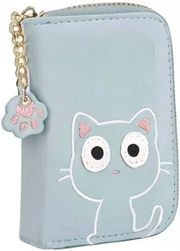Miniatura 9 de Sunwel Fashion Lindo portatarjetas con diseño de gato pequeño - Estuche para tarjetas con cremallera de acordeón, bolsillos para efectivo, monedero