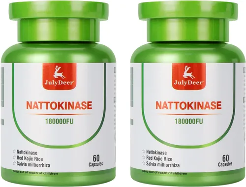 JulyDeer Nattokinase 6,000 FU por porción de enzima, botella entera de 180,000 FU, con arroz kójico rojo, extracto de Salvia Miltiorrhiza - 120