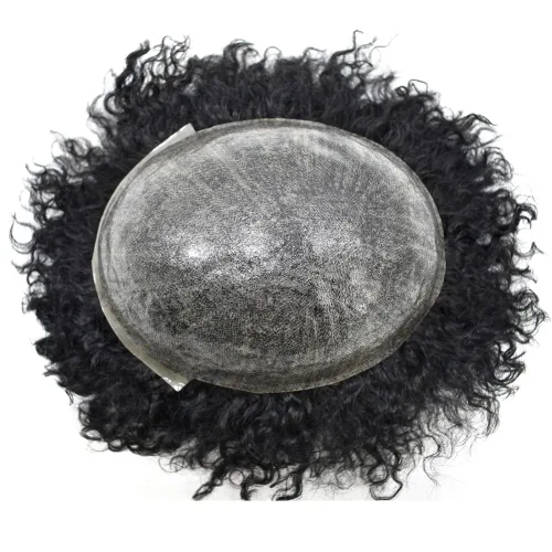 Miniatura 6 de LYRICAL HAIR Peluca rizada afro para hombres negros, 10 x 8 pulgadas, sistema de cabello humano afroamericano totalmente polivinílico, todas